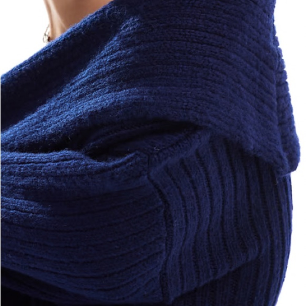 ASOS Off-Shoulder Navy Sweater - Picture 3 of 4